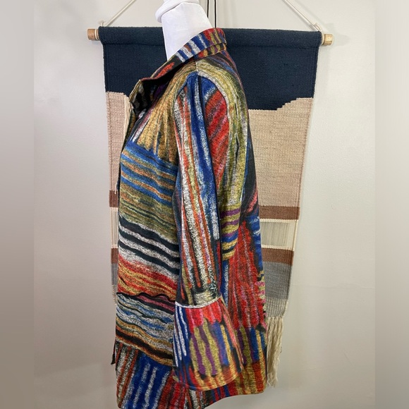 Ali Miles Black/Jewel Tones FUNKY ABSTRACT ART Knit Wire Collar Jacket S - Picture 5 of 11